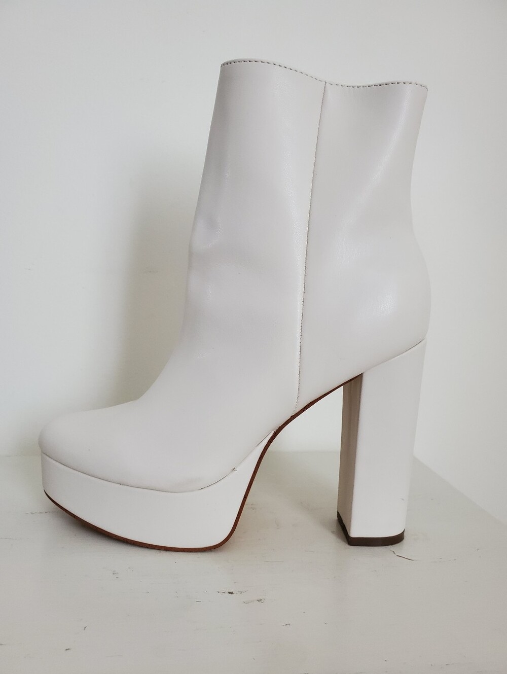 Marc Fisher Ivory White Faux Leather Platform Ankle Boots